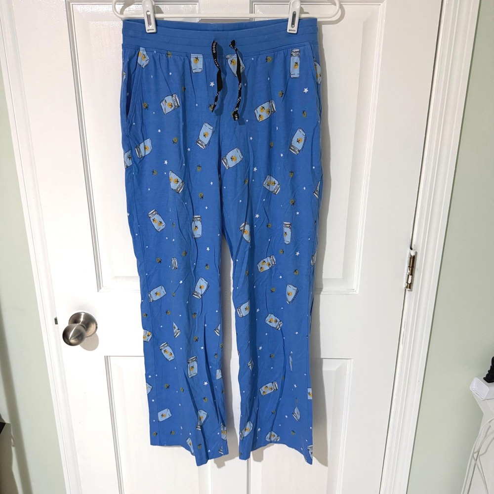 Life Is Good Womens Blue Firefly Mason Jar Sleep Pants Size Small Pajamas